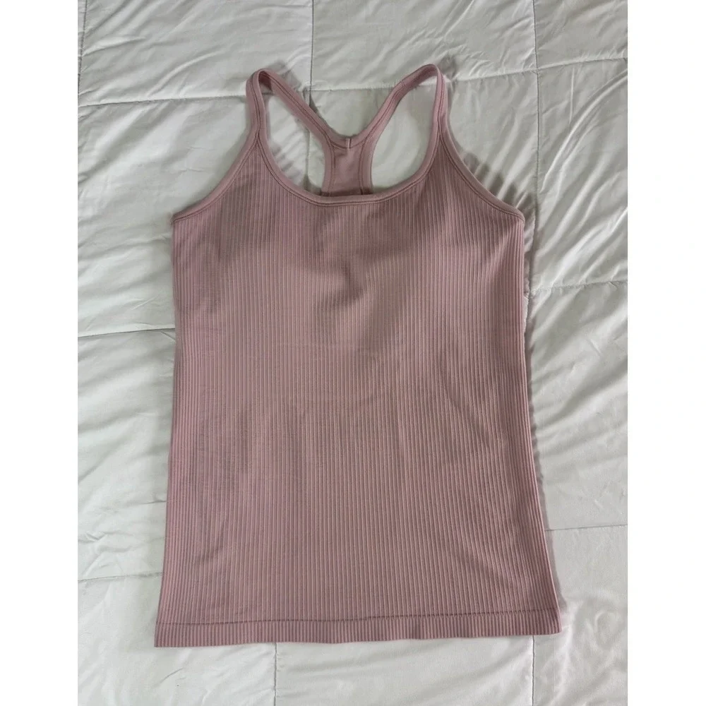 Lululemon Ebb to Street Tank Top Size 12 Pink Haze Built In Bra B/C Yoga EUC